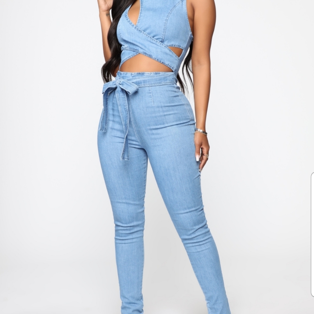 Blue denim jumpsuit